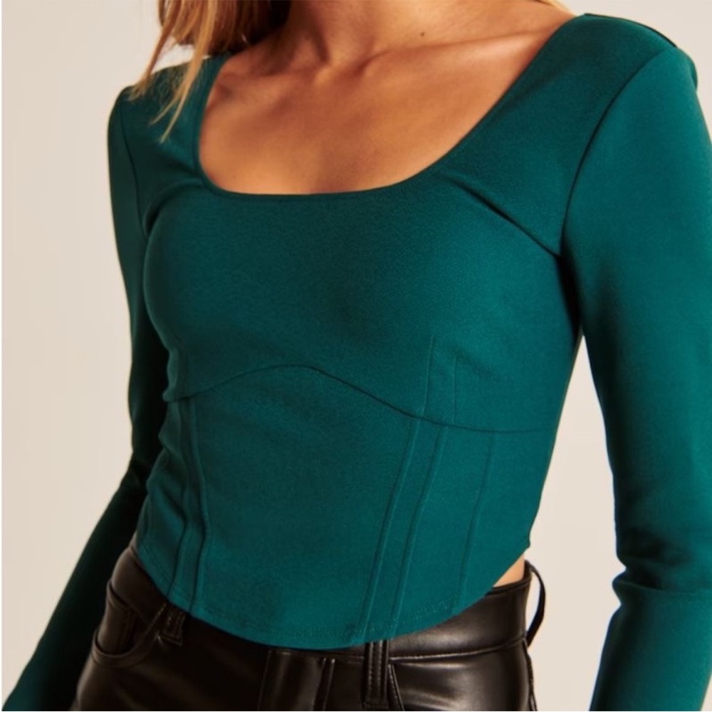 NWT Green Abercrombie Long Sleeve Corset Top Size Large